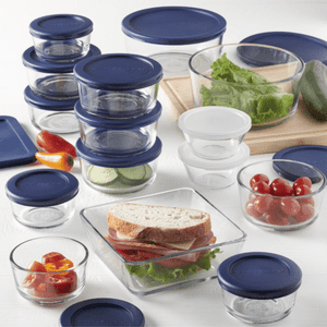 Anchor Hocking 30-Piece Glass Food Storage Set, Navy Lids