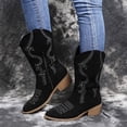 thumbnail image 4 of Women Western Cowgirl Boots, Retro Floral Embroidery Faux Suede Side Zipper Low Chunky Heel Casual Dress Boots, 4 of 6