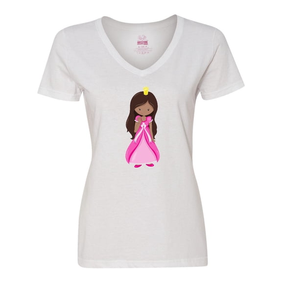 Inktastic African American Princess In Pink Dress Women's V-Neck T-Shirt