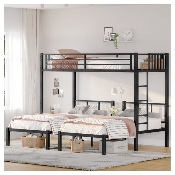 Twin over Twin & Twin Bunk Beds, Triple Bunk Bed, Black
