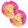 thumbnail image 1 of Pink Golden Retriever Set of 2 Cup Holder Car Coaster, 1 of 1