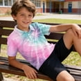 thumbnail image 2 of longantii Boys Polo Shirt Short Sleeve Button Closure Collared Golf Tops Casual School Uniform Shirt Tie Dye Cozy Comfort Kids Summer T-Shirt Pink 3-4 Years, 2 of 6