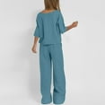 thumbnail image 4 of Fmbrln Womens Plus Size 2 Piece Sets Summer Casual Solid Color Crew Neck Short Sleeve Tops and Elastic Waist Pants with Pockets Sets Lounge Comfy Outfits Blue XL, 4 of 5