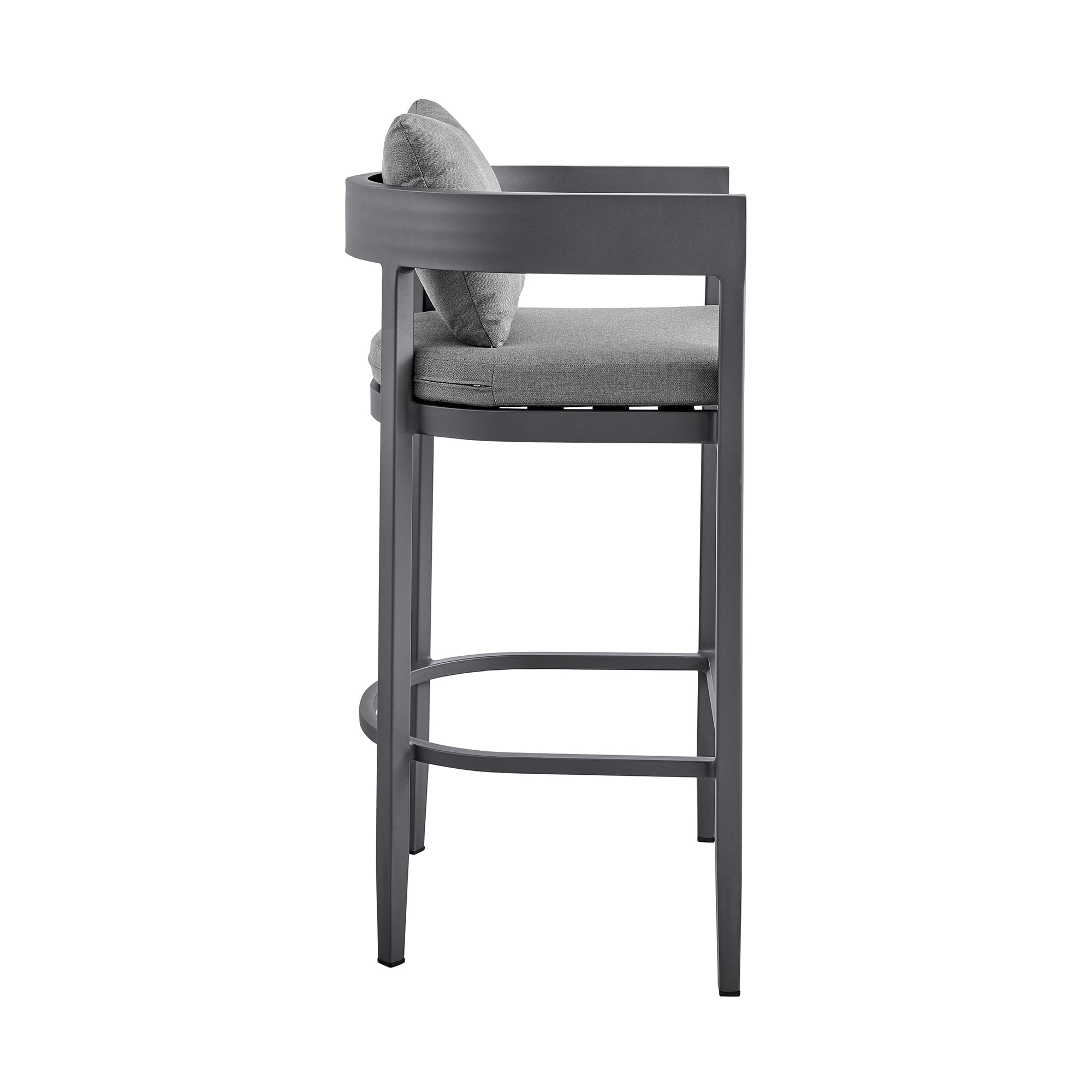 Menorca Outdoor Patio Counter Height Bar Stool in Aluminum with Gray Cushions - Set of 4