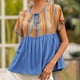thumbnail image 2 of Camiseta con estilo para mujer, con estampado de retazos, escote de Color, Top de manga corta con cordón calado OAVQHLG3B Store lin121212, 2 of 5