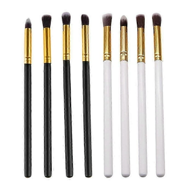 2 Set of 8pcs Professional Makeup Brush Cosmetic Eyeliner Blushes Brushes Portable Handle Makeup Tools for Woman (4pcs for One Set Black and White Gol