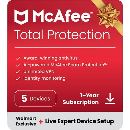 McAfee® Total Protection Antivirus Internet Security Software 5 Devices 1-Yr Sub, [Digital Download]