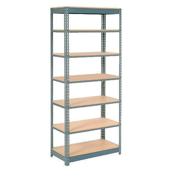 Global Industrial B2297436 Heavy Duty Shelving with 7 Shelves & Wood Deck - Gray - 36 x 12 x 84 in.