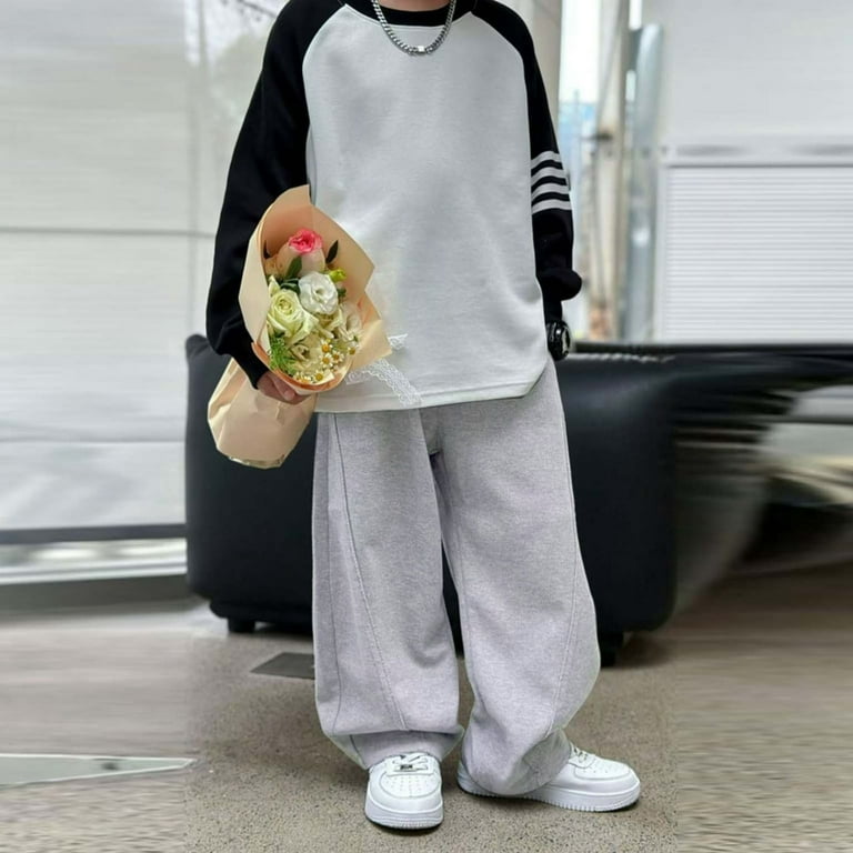 SonxaHe Big Boy Pants Drawstring Elastic Waist Wide Leg Sweatpants