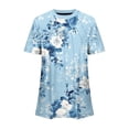 thumbnail image 7 of JTZGDY Womens T Shirts Short Sleeve Tops Boho Floral Printed Casual Pleated Front Tunic Blouses Flowy Dressy Crew Neck Summer Outfits Light Blue#03 L, 7 of 7