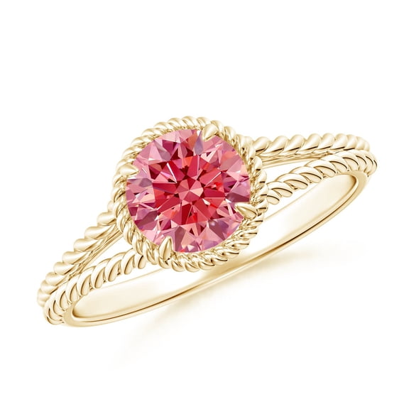 ANGARA IGI Certified Lab Grown 1 Ct Pink Diamond Ring for Women in 14K Yellow Gold (Size-6.4mm| Clarity-VS) | April Birthstone, Anniversary, Jewelry Gift for Women | Lab-Grown Pink Diamond Ring