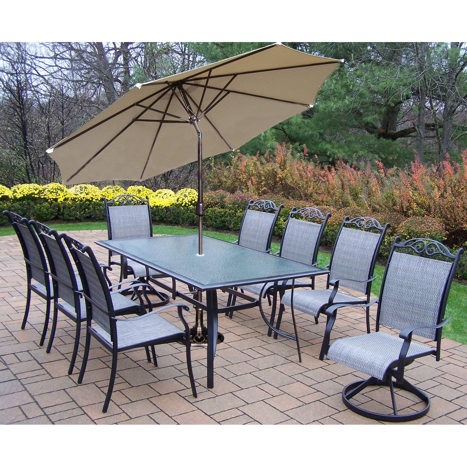 Oakland Living Cascade Aluminum 14 Piece Rectangular Patio Dining Set