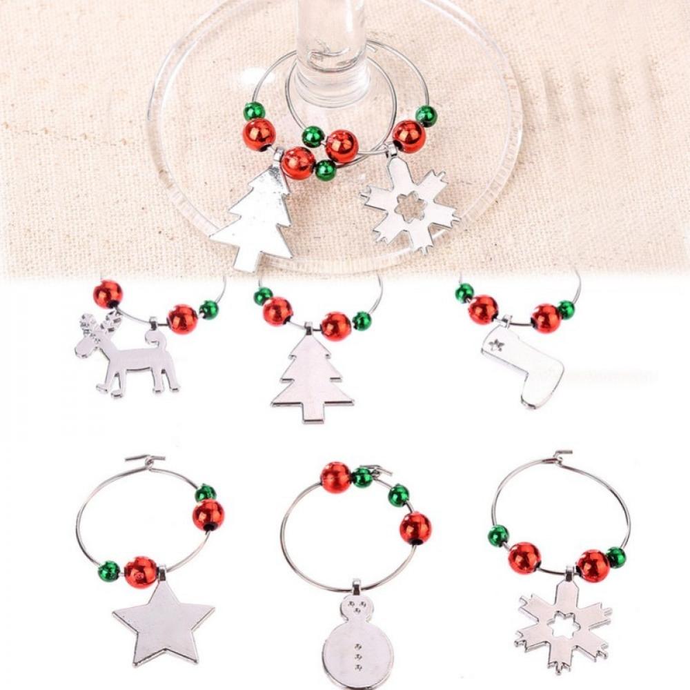 6PCS/Set Christmas Wine Glass Charms Assorted Enamel Charm Pendant Wine Glass Charm Rings Christmas Bells Gold Beads Red Green Beads for Xmas Wine Glass Markers DIY Making Jewelry - image 5 of 6