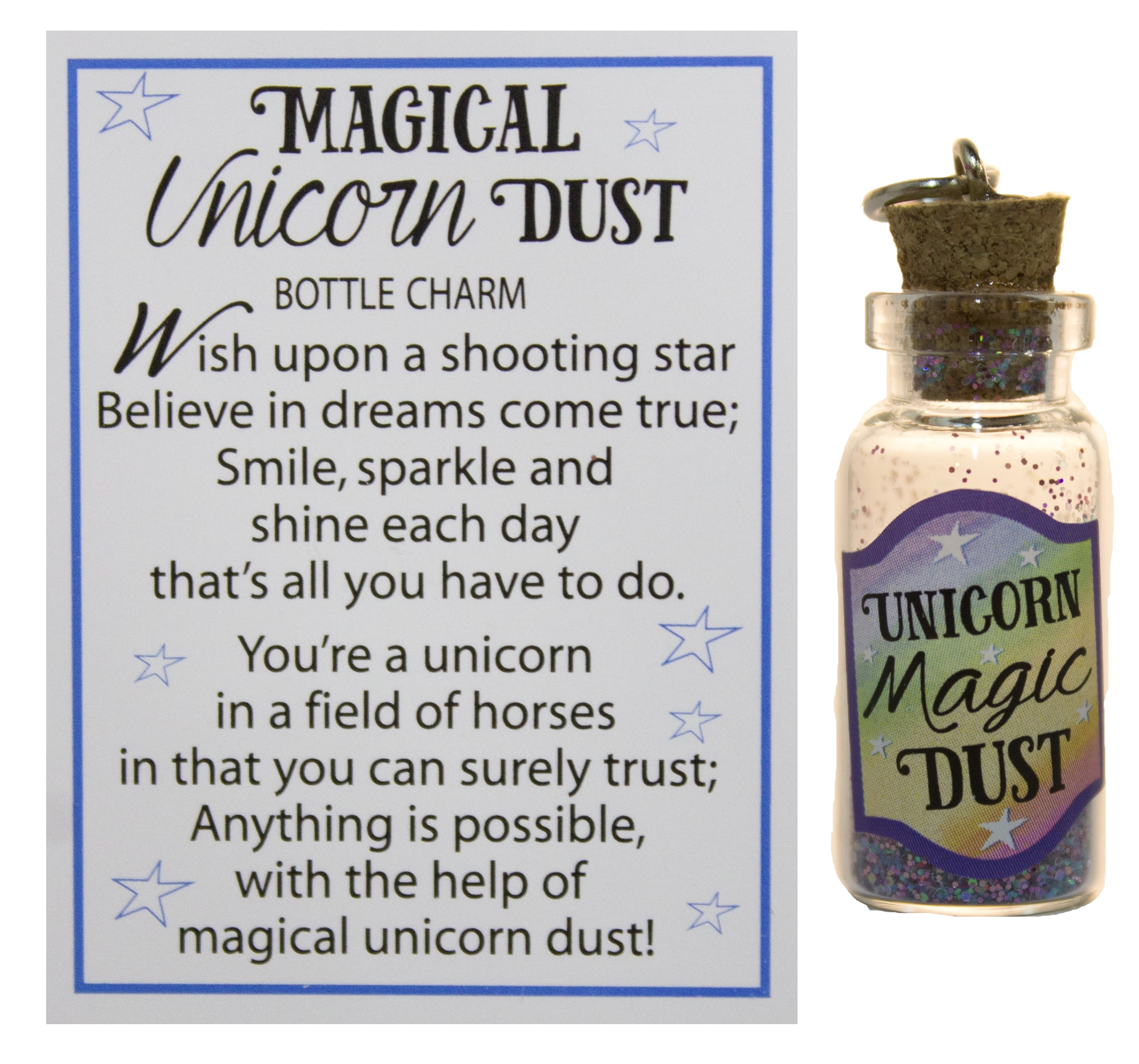 Magical Unicorn Dust 1.5 Inch Bottle Charm With Magic Glitter Wishes