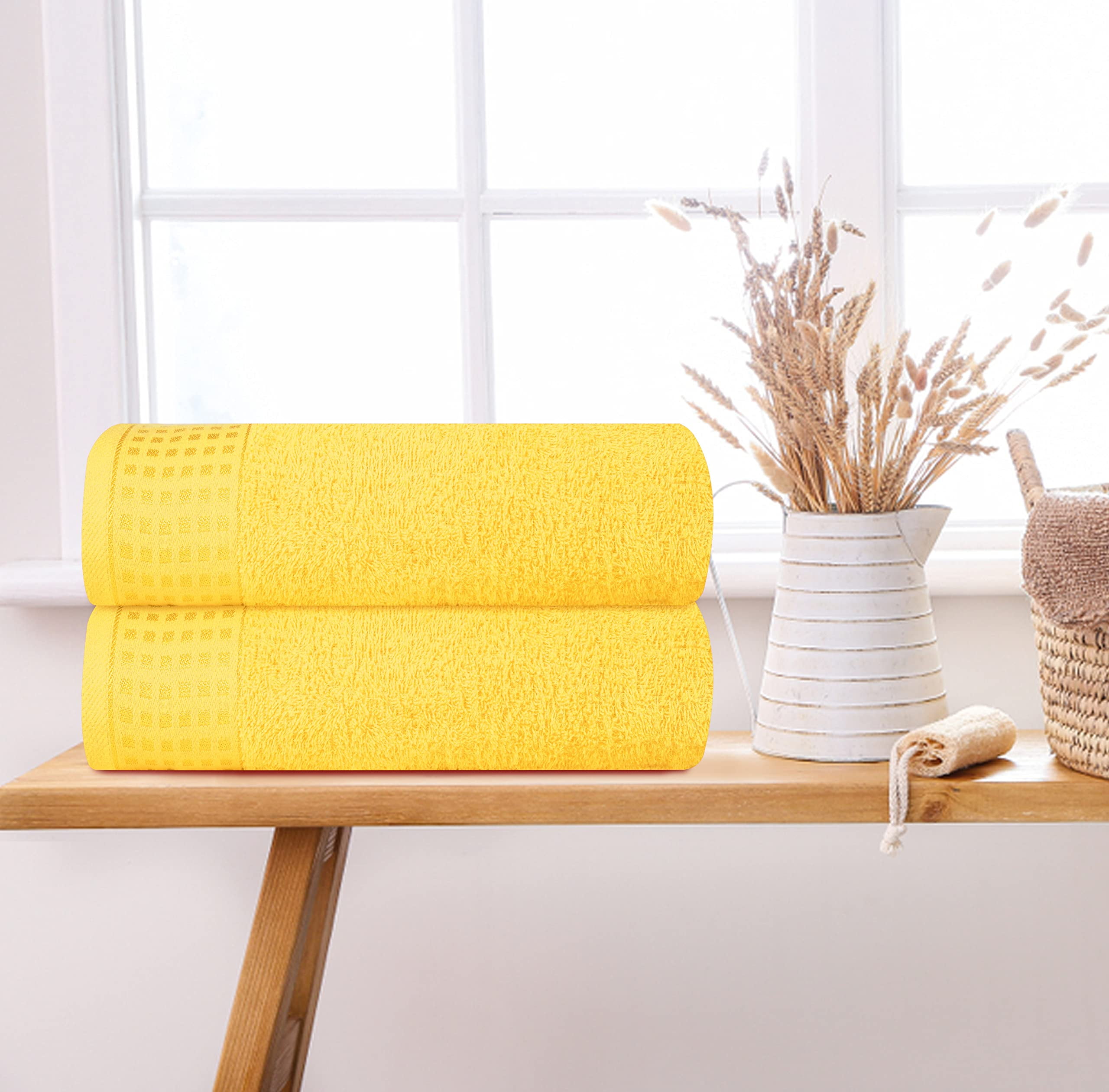 MyOwn 100% Premium Cotton 2 Pack Oversized Bath Towel Set 28x55 inches, Large Bath Towels, Ultra Absorbant Compact Quickdry & Lightweight Towel, Ideal for Gym Travel Camp Pool - Lime Yellow