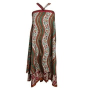 Mogul   Magic Wrap Skirt Green Vintage Silk Sari Reversible Long Skirts Beach Wear