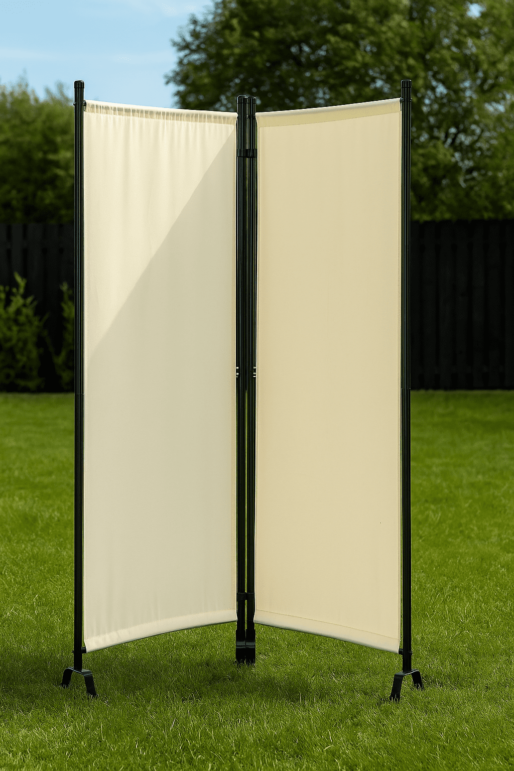 Proman Products FS17182 Galaxy II Indoor/Outdoor Room Divider (2-Panels, 24" with Panel), Water Repellent Fabric, Metal Frame, 50.25" W x 12" D x 71" H, Beige