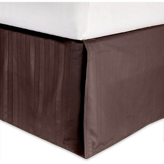Elegant Comfort 1-Piece Striped Bed Skirt, 1500 Thread Count Quality, Stylish Design, Pleated for a Clean Look- Easy Care, Wrinkle and Stain Resistant, Stripe, Cali King, Chocolate Brown