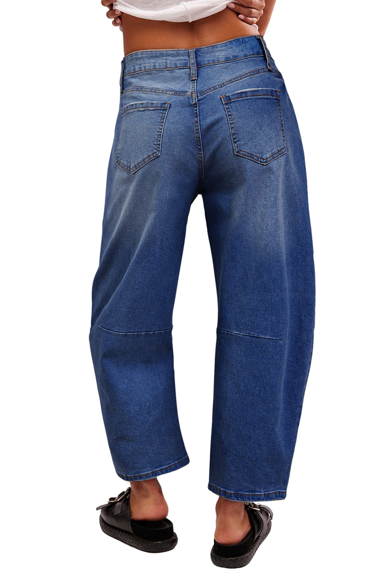 DOKOTOO Women's Barrel Jeans Mid Rise Vintage Y2k Baggy Boyfriend Jeans Loose Ankle Denim Stretch Pants Blue Size 10