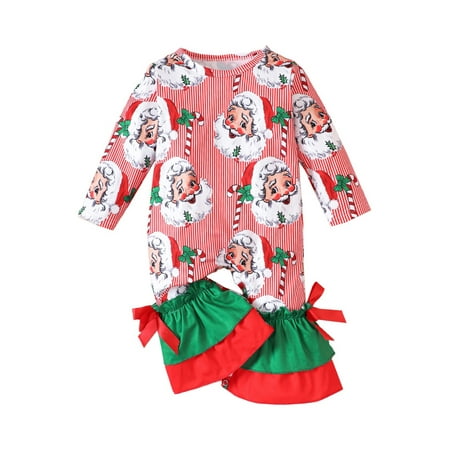 

Mioliknya Baby Girls Christmas Jumpsuit Santa Claus Print Striped Bow Romper