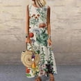 thumbnail image 2 of Women's Sleeveless Print Dress, O-Neck, Straight Loose Fashion, Elegant Commute, Long, Casual, Spring, Summer, New, 2 of 5