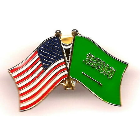 PACK of 3 Saudi Arabia & US Crossed Double Flag Lapel Pins, Saudi Arabian & American Friendship Pin