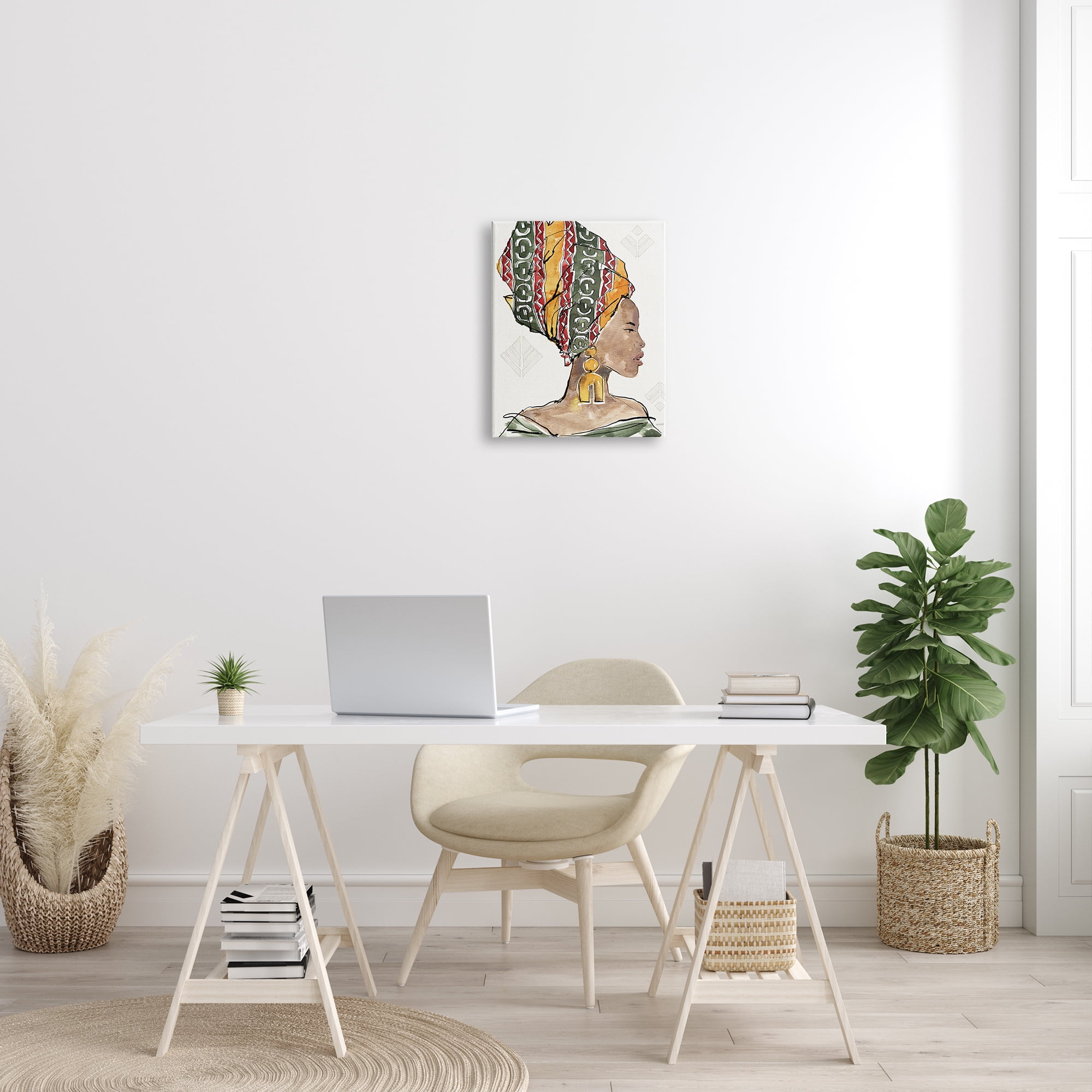 Stupell Industries African Woman Patterned Head Wrap Strong Portrait World Cultures Painting Gallery Wrapped Canvas Print Wall Art, 16 x 20