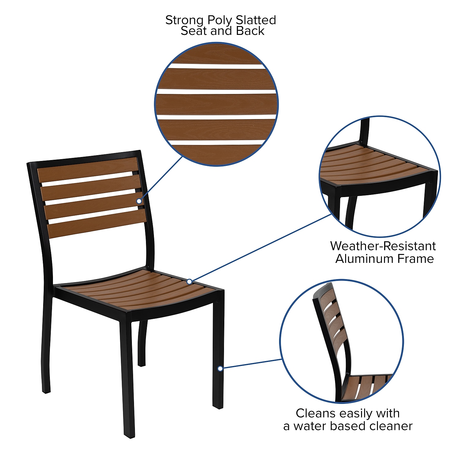 Flash Furniture Lark Series 7-Piece Steel/Aluminum Teak Patio Table and Chair Set, Navy - image 4 of 9