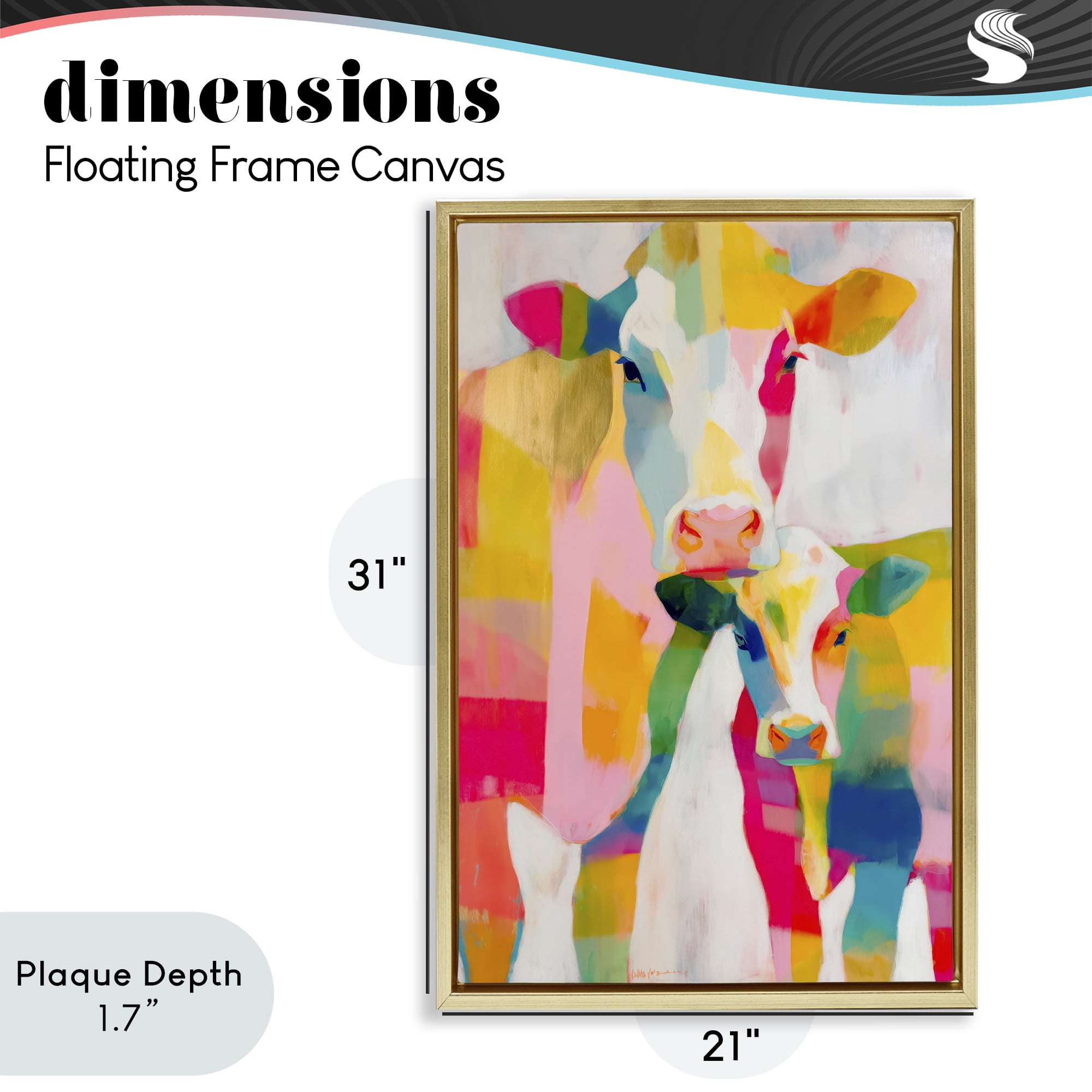 Stupell Industries Cow Family in Cubist Abstract Gold Framed Floater Canvas Wall Art, design by Chromatic Storm Studio