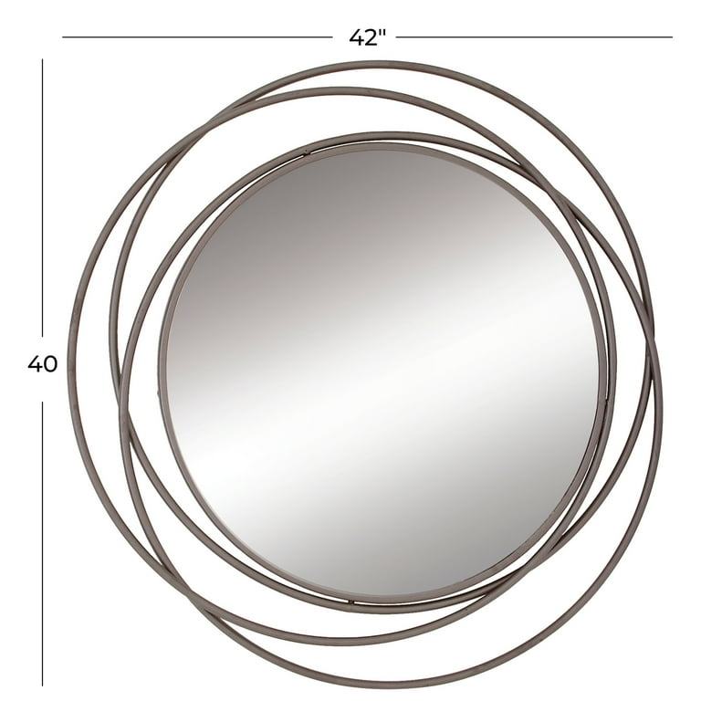 DecMode Large Round Industrial Gray Metal Wall Mirror with