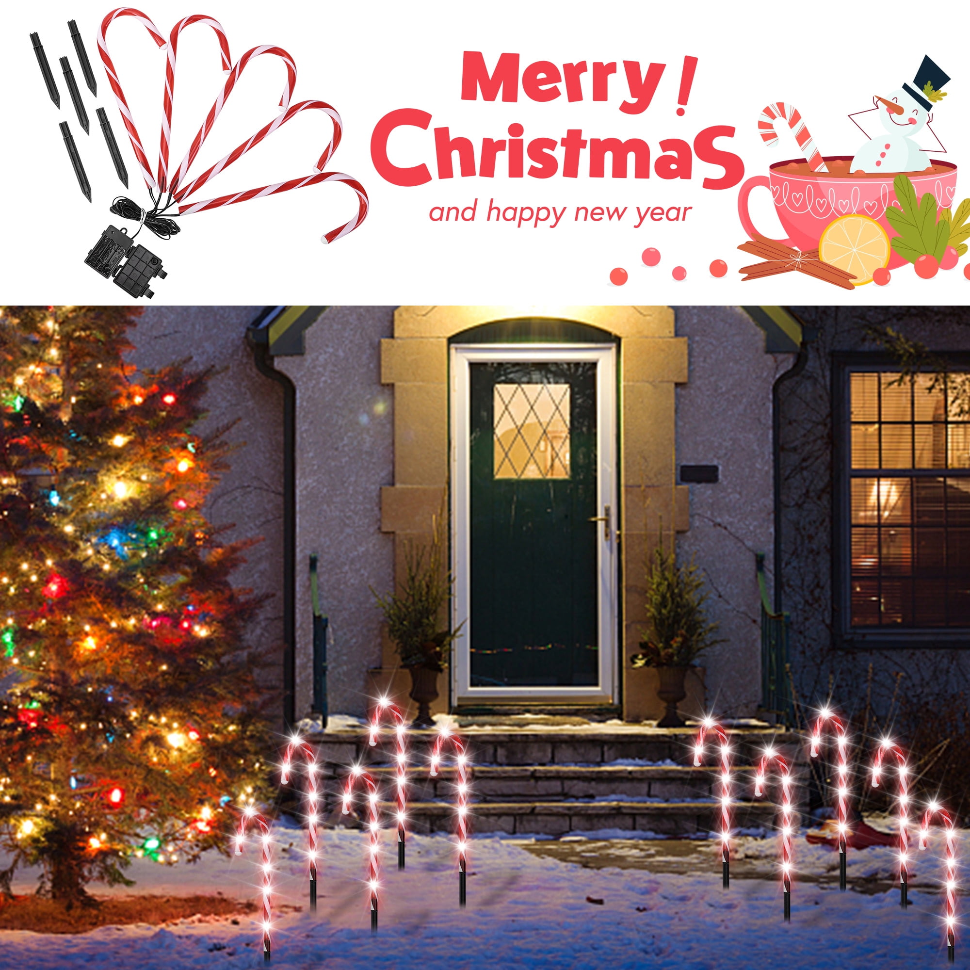 FOCUSSEXY 21" Christmas Candy Cane Pathway Markers Lights with Stake 5