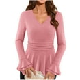 thumbnail image 2 of Tdoqot Womens Ruffle Sequin Shirts- V-Neck Dressy Long Sleeve Tunic Cocktail Party Tops Pink Size L, 2 of 8