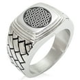 thumbnail image 1 of Stainless Steel Flower of Life Geometric Pattern Step-Down Biker Style Polished Ring, 1 of 1