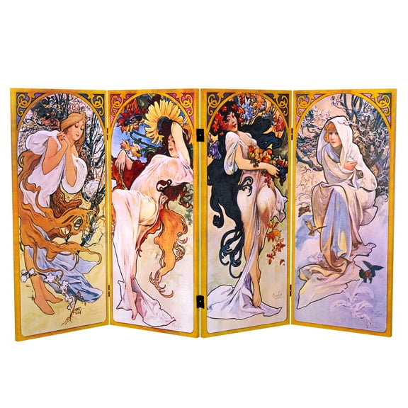 3 ft. Short Double Sided Four Seasons Canvas Folding Screen