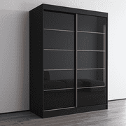 Aria 2 Door 59 Wide Modern High Gloss Wardrobe Armoire, Black