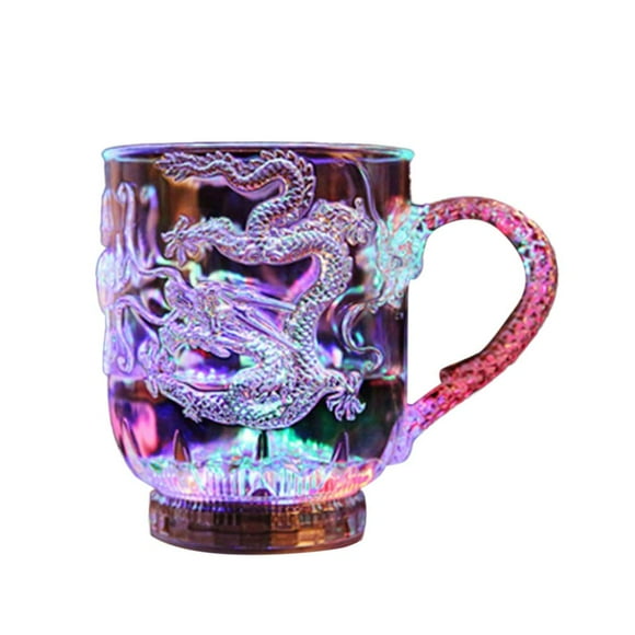 IMIKEYA LED Cups, Dragon Embossed Flash Light Up Cups, LED Flash Acrylic Drinking Induction Mug for Bar Club Home Dragon Collectible Supply, 3.81x3.14 Inch