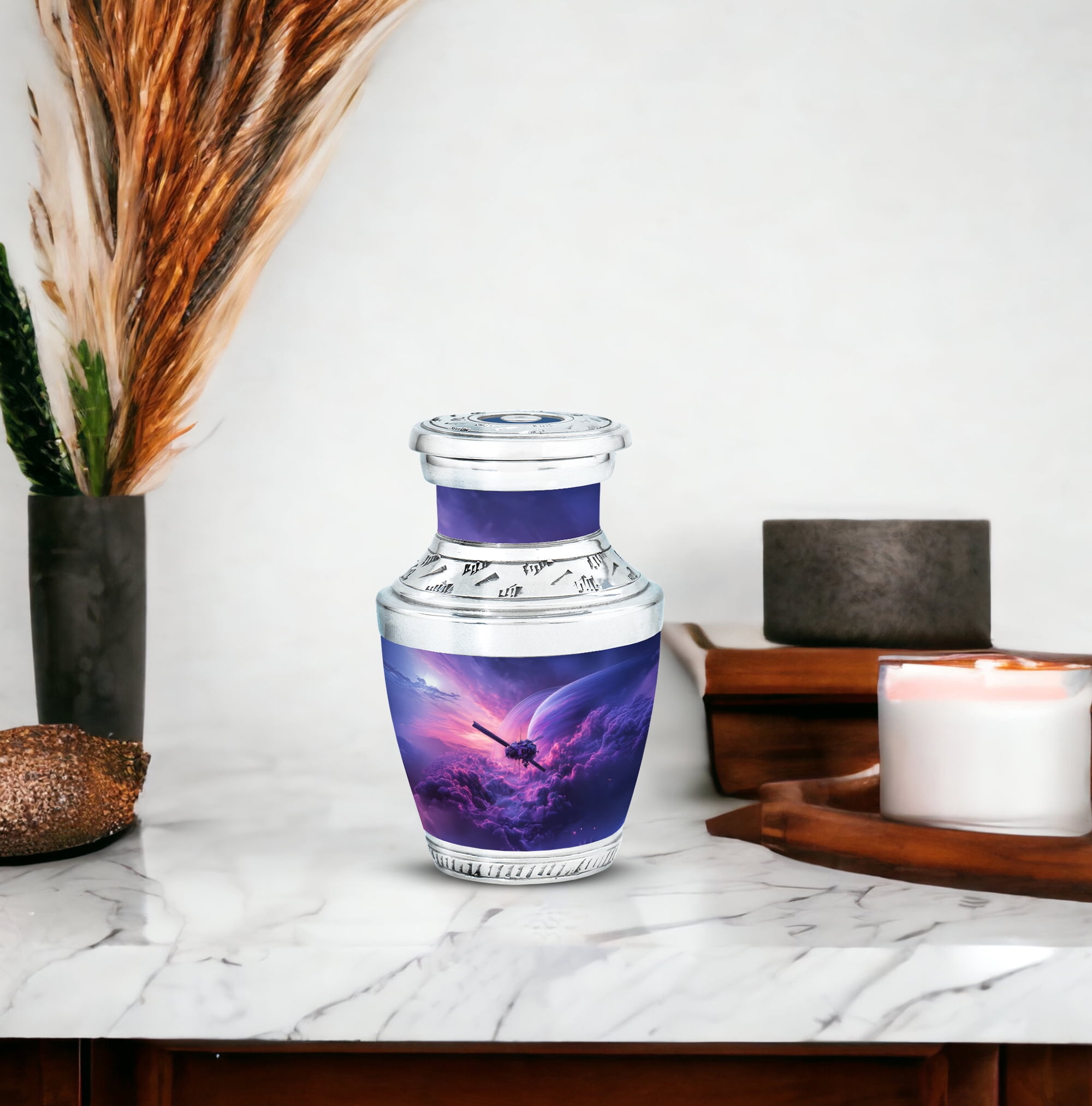 MUKTIVE Spaceship Memorial Urn for Human Ashes for Husband & Wife - Mini Cremation Urns for Adult Male & Female - Miniature Urn for Humans - 3 Inch