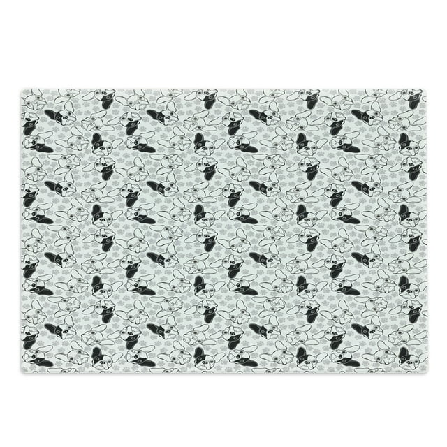 Bulldog Cutting Board, Monochrome Doodle Portraits with Paw Traces Best Friend Animal Lover, Decorative Tempered Glass Cutting and Serving Board, in 3 Sizes, by Ambesonne