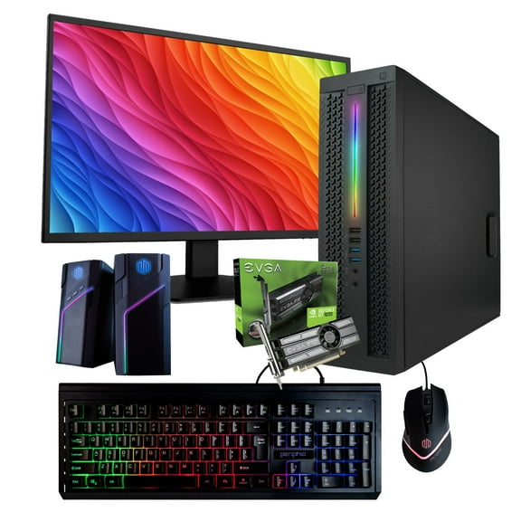 Restored HP ProDesk 1080P Gaming Desktop PC Custom RGB Intel Core i5 NVIDIA GeForce GT 1030 16GB RAM 500GB SSD 24" Monitor Wi-Fi Bluetooth Windows 10 Computer (Refurbished)