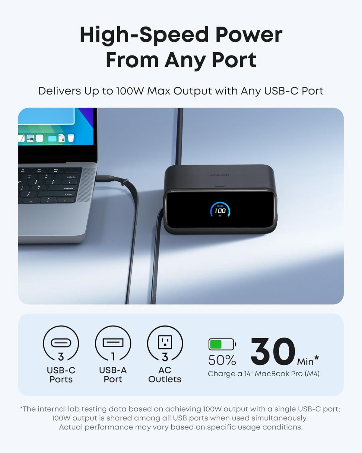 Anker Nano Charging Station, 7-in-1 USB-C Power Strip, 2.3 ft Anker InstaCord Retractable Cable