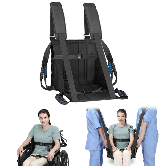 Transfer Belt for Elderly & Disabled?Patient Transfer Lift Assist Device for Wheelchair Transfer Board Alternative for Stairs, Chairs & Cars (8 Handles  2 Shoulder Straps)