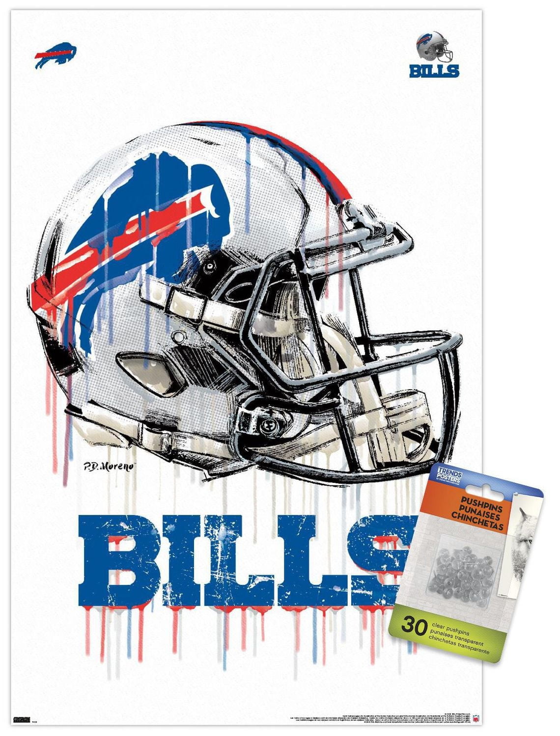 NFL Buffalo Bills - Drip Helmet 20 Wall Poster with Magnetic Frame, 22.375" x 34"