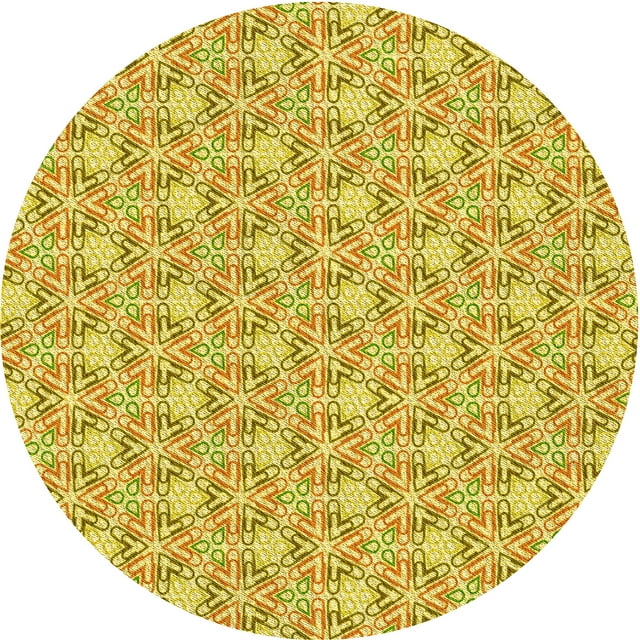 Ahgly Company Tapis Rond Lavable en Machine Intérieur Transitionnel Jaune Audacieux, 6 Pieds Rond