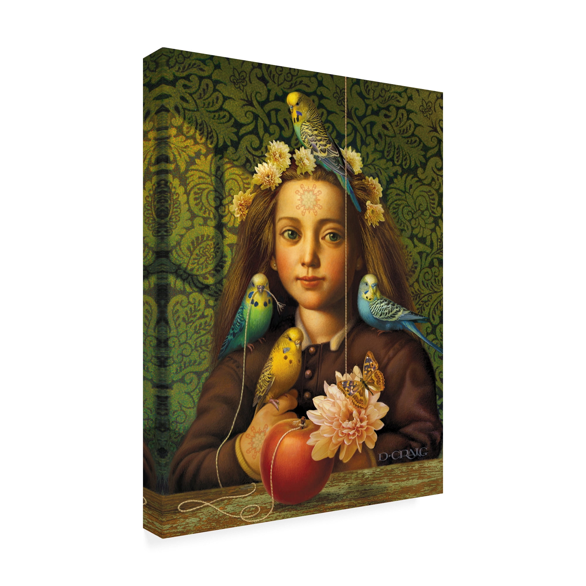 Trademark Fine Art 'Girl With Parakeets' Canvas Art by Dan Craig
