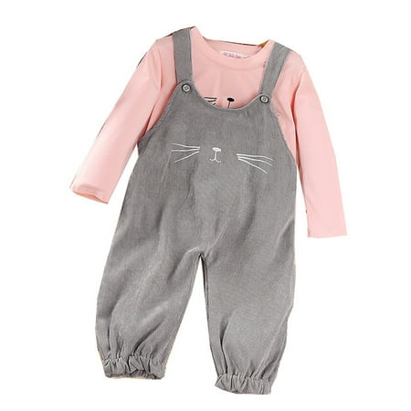 

baby girl clothes Kids Baby Boys Long Sleeve T Shirt Tops Cartoon Suspender Pants Outfits Set 2Pcs