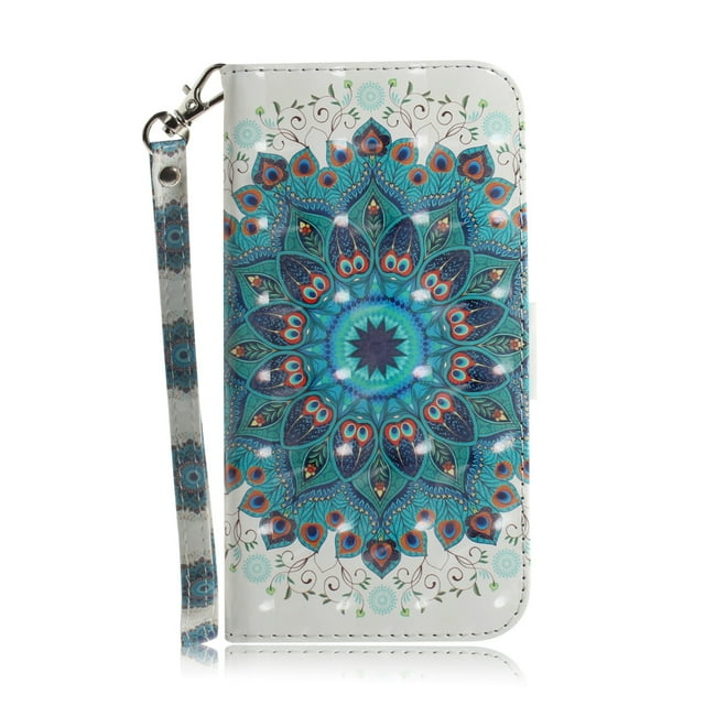 Case for LG K61 Cover Magnetic 3D Pattern Wallet Flip Case With Strap - Peacock