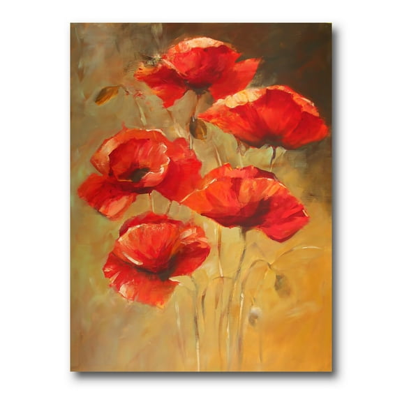 Designart ' Ancient Blooming Poppies II ' Traditional Canvas Wall Art Print