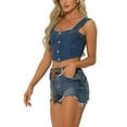 thumbnail image 4 of Inspire Chic Tops de mezclilla con corset para mujer, blusa sin mangas con botones, top corto de jean M azul oscuro, 4 of 6