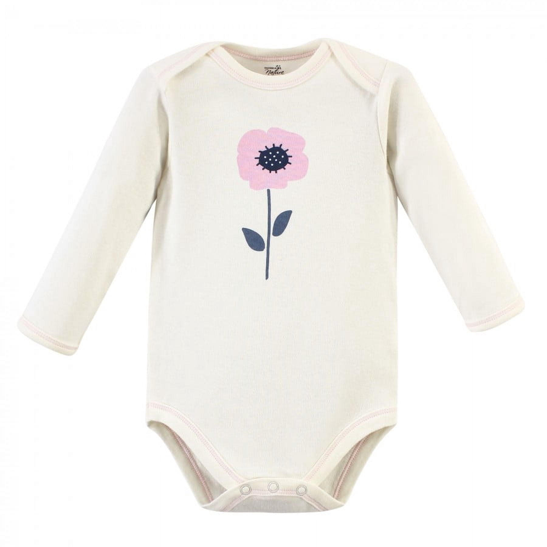 Touched by Nature Baby Girl Organic Cotton Long-Sleeve Bodysuits 5pk, Blossom, 0-3 Months