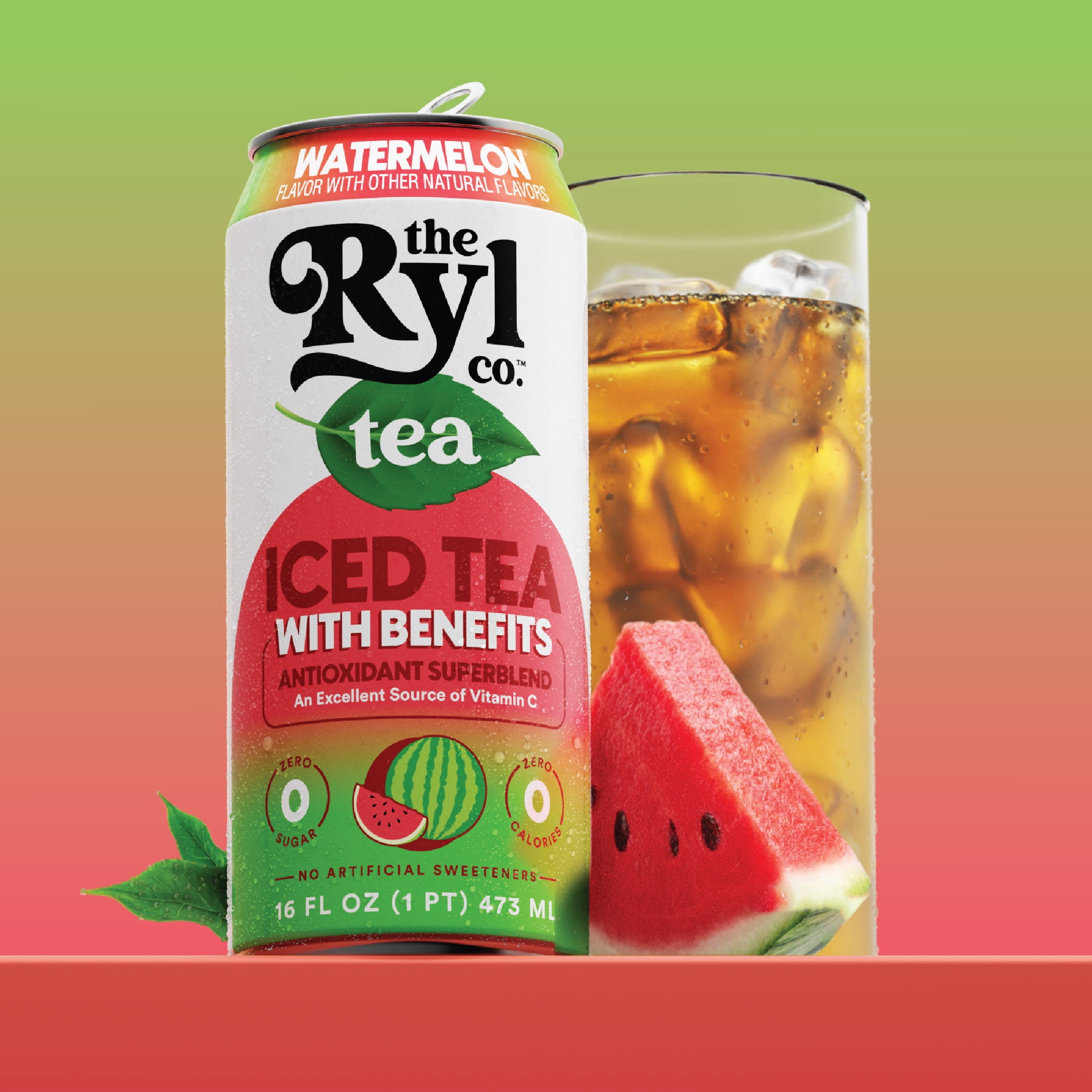 Ryl Iced Tea Watermelon, Zero Sugar Iced Tea, Antioxidant Superblend, 16 fl oz Ready-to-Drink Can